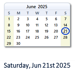 21 June 2025 calendar