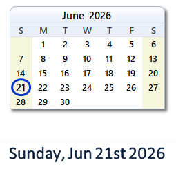 June 21, 2026 calendar