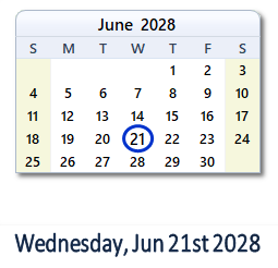 June 21, 2028 calendar