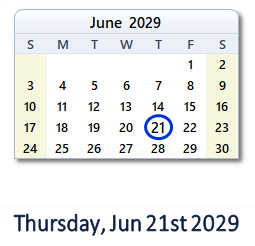 June 21, 2029 calendar