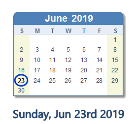 June 23, 2019 calendar