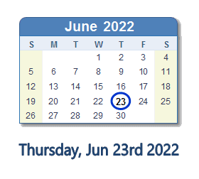 June 23, 2022 calendar