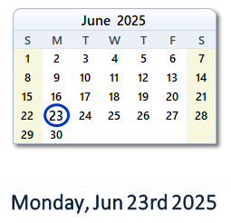 June 23, 2025 calendar