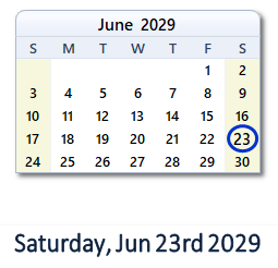 June 23, 2029 calendar