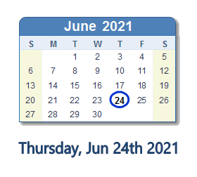 24 June 2021 calendar