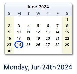 24 June 2024 calendar
