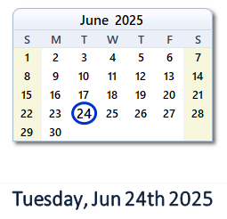 24 June 2025 calendar