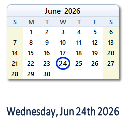June 24, 2026 calendar
