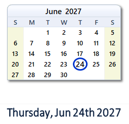 June 24, 2027 calendar