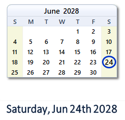 June 24, 2028 calendar