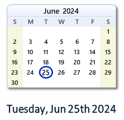 June 25, 2024 calendar