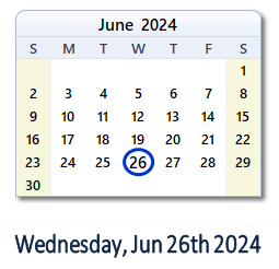 26 June 2024 calendar