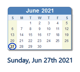 June 27, 2021 calendar
