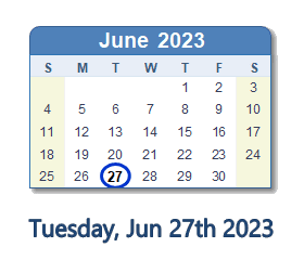 27 June 2023 calendar