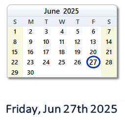 June 27, 2025 calendar