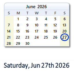 27 June 2026 calendar