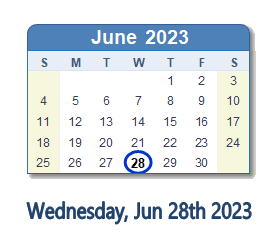 June 28, 2023 calendar