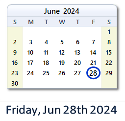 28 June 2024 calendar