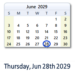 June 28, 2029 calendar