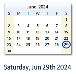 29 June 2024 calendar