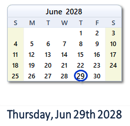 June 29, 2028 calendar
