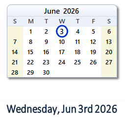 3 June 2026 calendar
