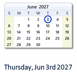 June 3, 2027 calendar