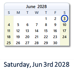June 3, 2028 calendar