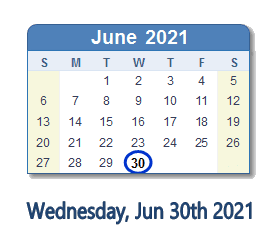 June 30, 2021 calendar