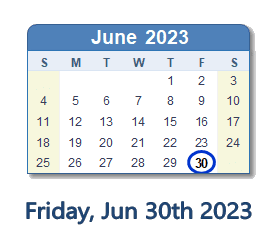 30 June 2023 calendar