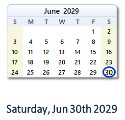 June 30, 2029 calendar