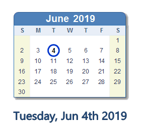 June 4, 2019 calendar