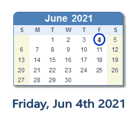 4 June 2021 calendar
