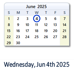 June 4, 2025 calendar