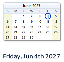 4 June 2027 calendar