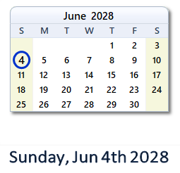 June 4, 2028 calendar