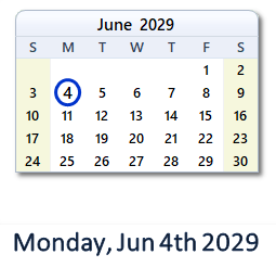 June 4, 2029 calendar