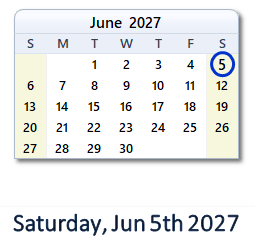 5 June 2027 calendar