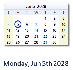 June 5, 2028 calendar