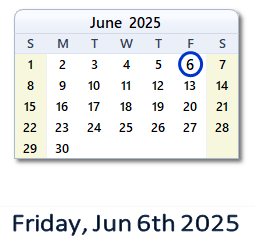 6 June 2025 calendar