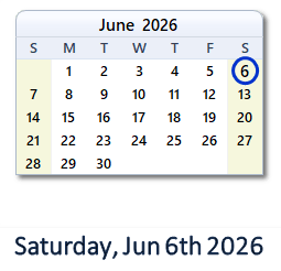 6 June 2026 calendar