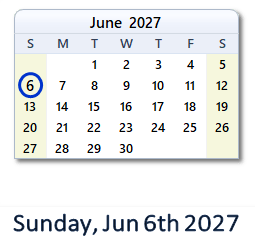 June 6, 2027 calendar