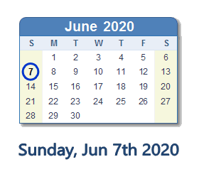June 7, 2020 calendar