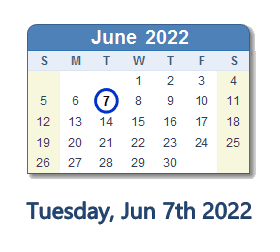 June 7, 2022 calendar