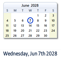 June 7, 2028 calendar