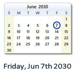 June 7, 2030 calendar
