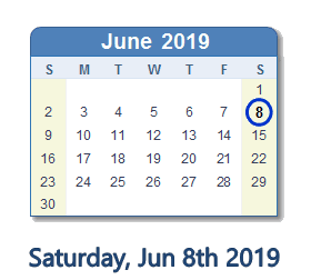 June 8, 2019 calendar