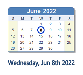 8 June 2022 calendar