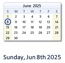 June 8, 2025 calendar