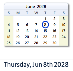 June 8, 2028 calendar